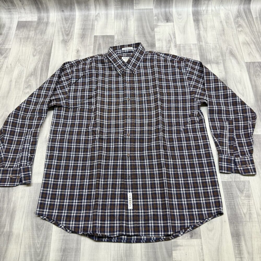 ✅ Mens L Savane Plaid Button-Up Shirt Process 2000 No Wrinkle Long Sleeve
